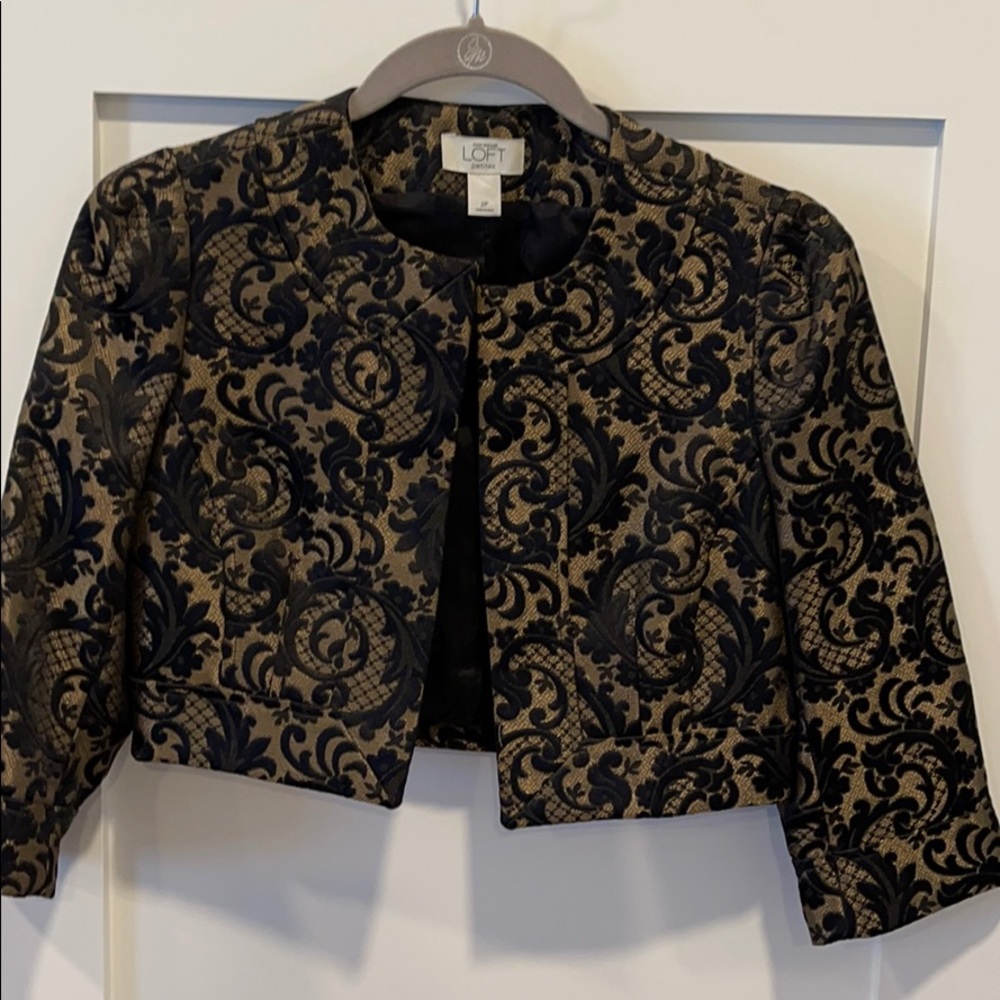 AnnTaylorLOFTShort Blazer Bolero Shrug Black Beige